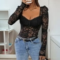 thumbnail image 3 of jobturf Bodysuits for Women Sheer Floral Lace Long Sleeve Corset Tops Spring Summer Fashion Sweetheart Neck Jumpsuit Holiday Party Club Leotards, 3 of 9