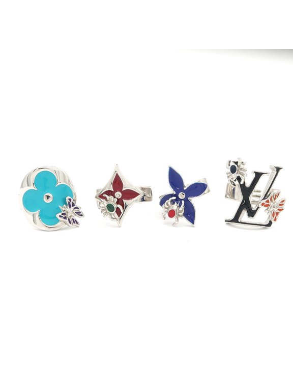 Pre-Owned Louis Vuitton Ring Bague Set of 4 LV Fairy Tale MP2452 Silver Metal M Size Rings for...