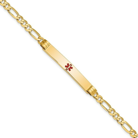 Auriga Fine Jewelry 14K Yellow Gold Red Enamel Figaro Id Bracelet 7 inch for Women (L- 7inch, W- 6.5mm)