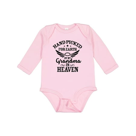 

Inktastic Handpicked for Earth by My Grandma in Heaven Angel Wings Gift Baby Boy or Baby Girl Long Sleeve Bodysuit