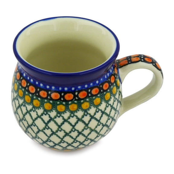 Polish Pottery Bubble Mug 12oz Polmedia Orange Tranquility Theme UNIKAT Hand Painted in Boleslawiec, Poland   Certificate of Authenticity