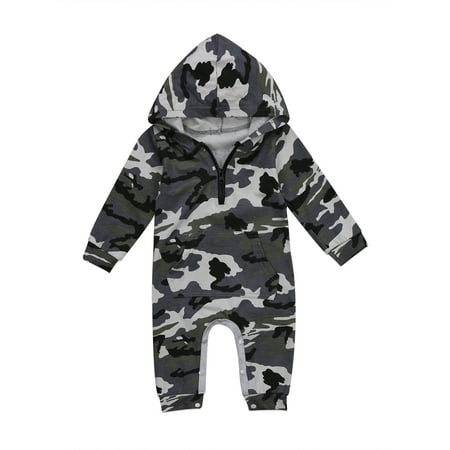 

Newborn Infant Baby Boys Clothes Camouflage Long Sleeve Hooded Pocket Romper Bodysuit Jumpsuit Outfit