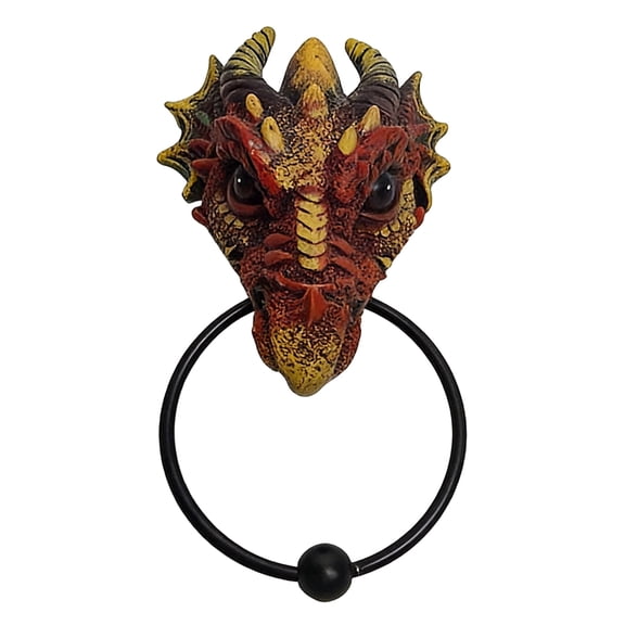 Dragon Head Door Knocker, Hand-Painted Gothic Resin Wall Decor, Eye-Catching Halloween Front Door Accessory, Sturdy Synthetic Craft Ornament with Metal Ring, 6.88 x 3.54 in
