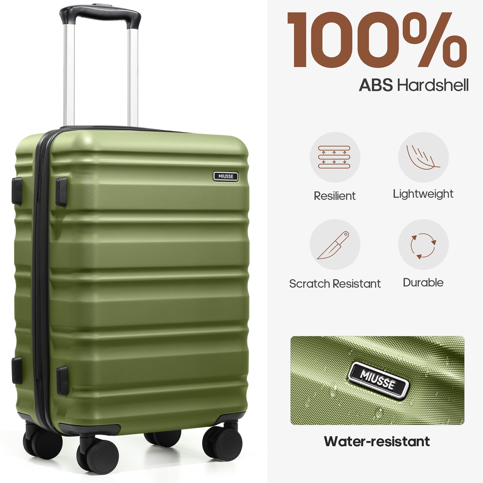 MIUSSE Hard Shell Luggage Sets, 3 Piece Luggage Set, 20/24/28 IN Carry On Luggage with TSA Lock Spinner Wheels, Hard Shell Suitcases Women Men