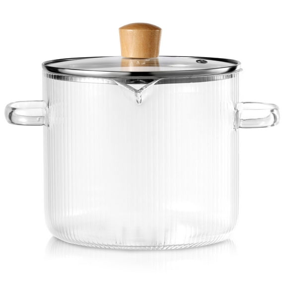 Glass Cooking Pot Transparent Borosilicate Glass Simmer Pot with Lid and Spout Heat Resistant Glass Stovetop Pot Nonstick Soup Pot Cookware 2.3 L/1.6 L for Soup Noodles Sauce Salad