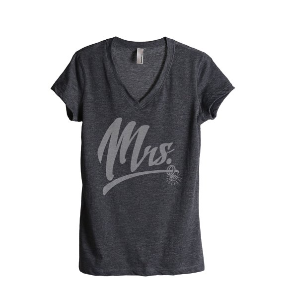 Mrs Loop Ring Women's Fashion Relaxed V-Neck T-Shirt Tee Charcoal Grey Medium