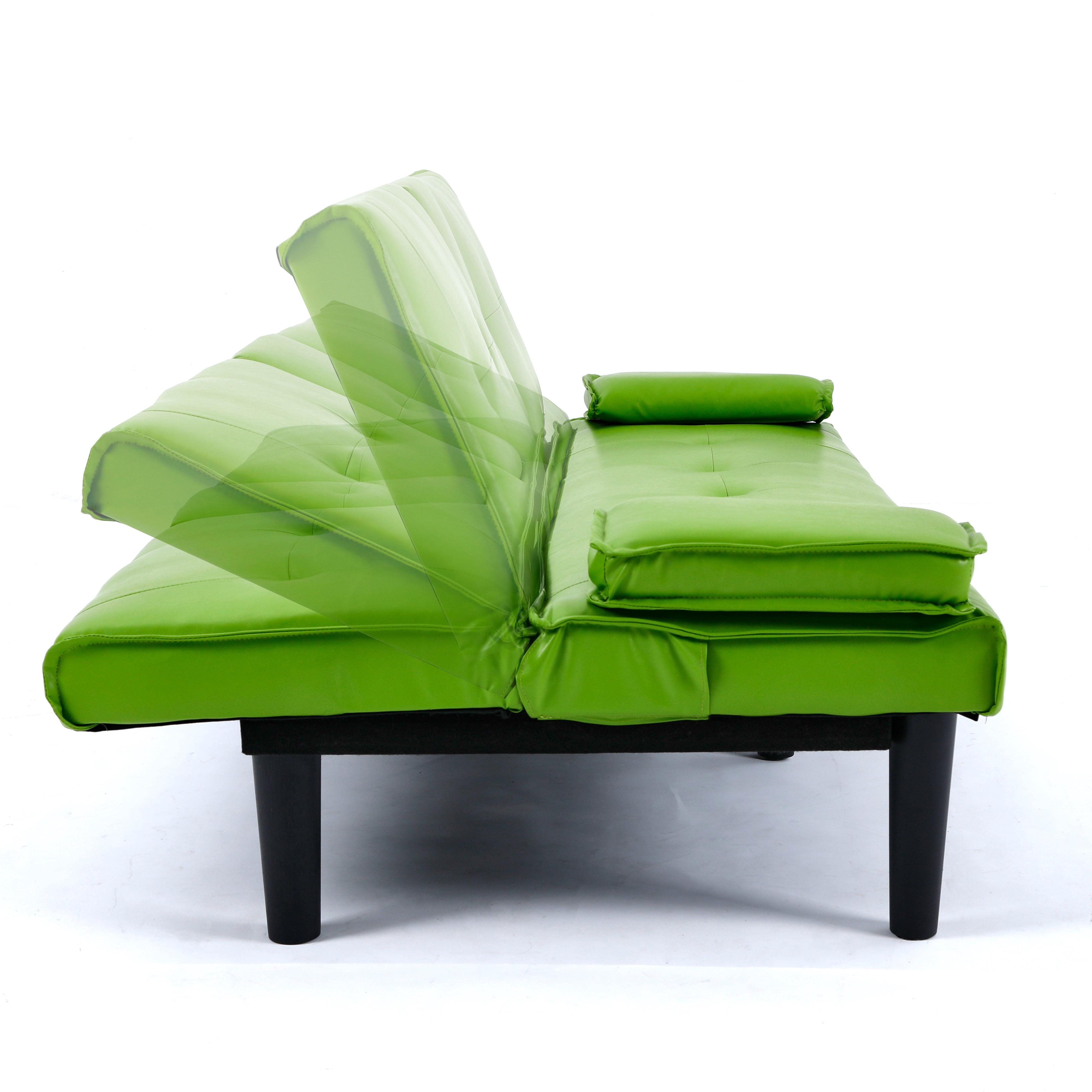 BSHTI 67-inch Foldable Futon Sleeper with S-Spring Support, 2-Seater Convertible Sofa Bed, PVC Faux Leather, Simple Assembly, Green