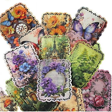 80 Sheets Floral Shape Scrapbook Paper, Vintage Decoupage Paper for Junk Journal Supplies, Aesthetic Deco