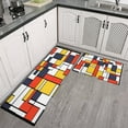 thumbnail image 3 of 2 Piece Yellow Geometric` Rug Kitchen Rug Set, Decor Kitchen Rugs, Absorbent Non-Slip Washable Floor Mats, Home Indoor Runner Rugs 17"x47"+17"x30", 3 of 7