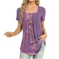 thumbnail image 2 of Fiudx Camisas para Mujer Blusa Holgada de Manga Corta con Cuello Redondo Informal Estampada a La Moda para Mujer, 2 of 5