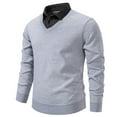 thumbnail image 3 of FINALGANG Mens Fall Winter Sweater Solid Color V Neck Long Sleeve Ribbed Hem Shirt Collar Jumper For Daily Wear Business Casual Gray M, 3 of 3