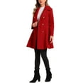 thumbnail image 2 of INSPIRE CHIC Winter Long Coat for Women's Lapel Collar Double Breast Coats XS Red, 2 of 6
