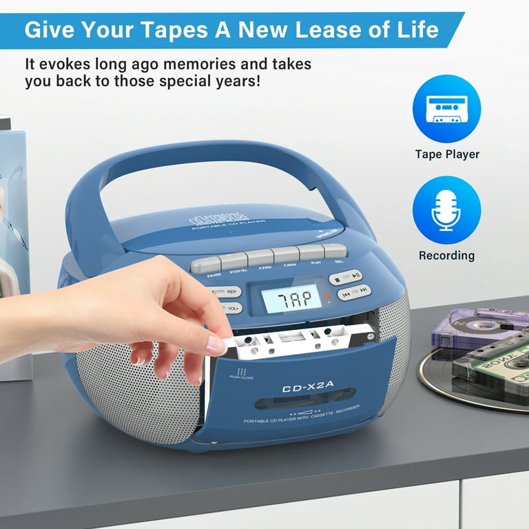 MEDION E66476 Stereo Geluidssysteem (boombox, CD-speler, MP3, cassette, draagbare cassettespeler voor kinderen, FM-radio, AUX, hoofdtelefoon, netvoeding & batterij) groen