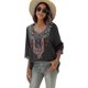 thumbnail image 3 of Blusa estilo bohemio mexicano con bordado bohemio de verano para mujer, cuello en V, mangas 3/4, informal, holgada, estilo túnica, Lucky_B, 3 of 5
