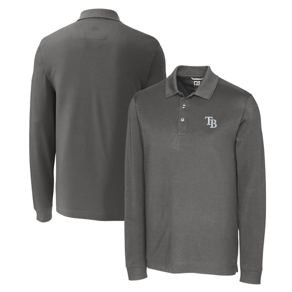 Men's Cutter & Buck Gray Tampa Bay Rays Big & Tall Advantage Eco Pique DryTec Tri-Blend Long Sleeve Polo