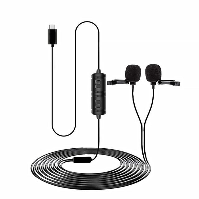 Micrófono doble de solapa tipo C Micrófono omnidireccional con sistema Easy Clip On Perfecto para grabar videos de entrevistas AweSitey EL011287-00