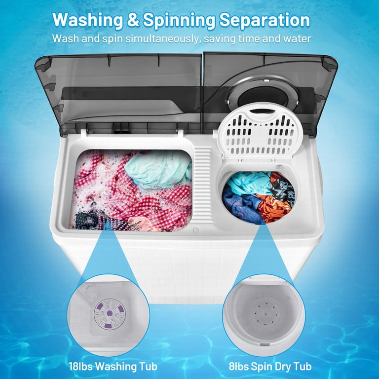 Costway 26lbs Portable Semi-Automatic Washing Machine, Built-in
