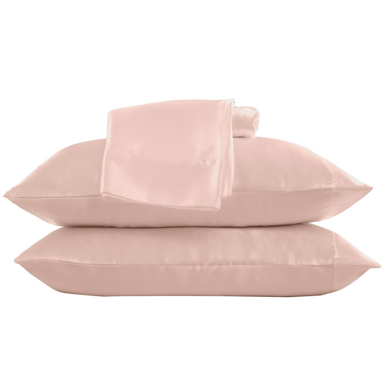 Satin Radiance Luxury Satin Sheet Sets with Deep Fitting Pockets Blush Pink Queen