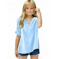 thumbnail image 2 of MKOSPLRT Linen Shirts for Girl 5-15 Years Short Sleeve Henley Shirts Solid Color Loose Fit Tshirts Lightweight Tees Birthday Gifts, 2 of 6