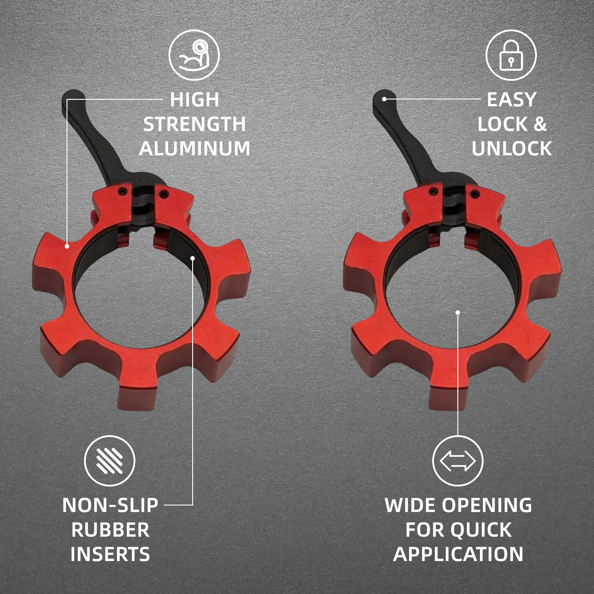 FlexWave Fitness Aluminum Olympic Barbell Collars, Quick-Release Locking Clamps, 2-Inch Weight Clips for Weightlifting, Pair