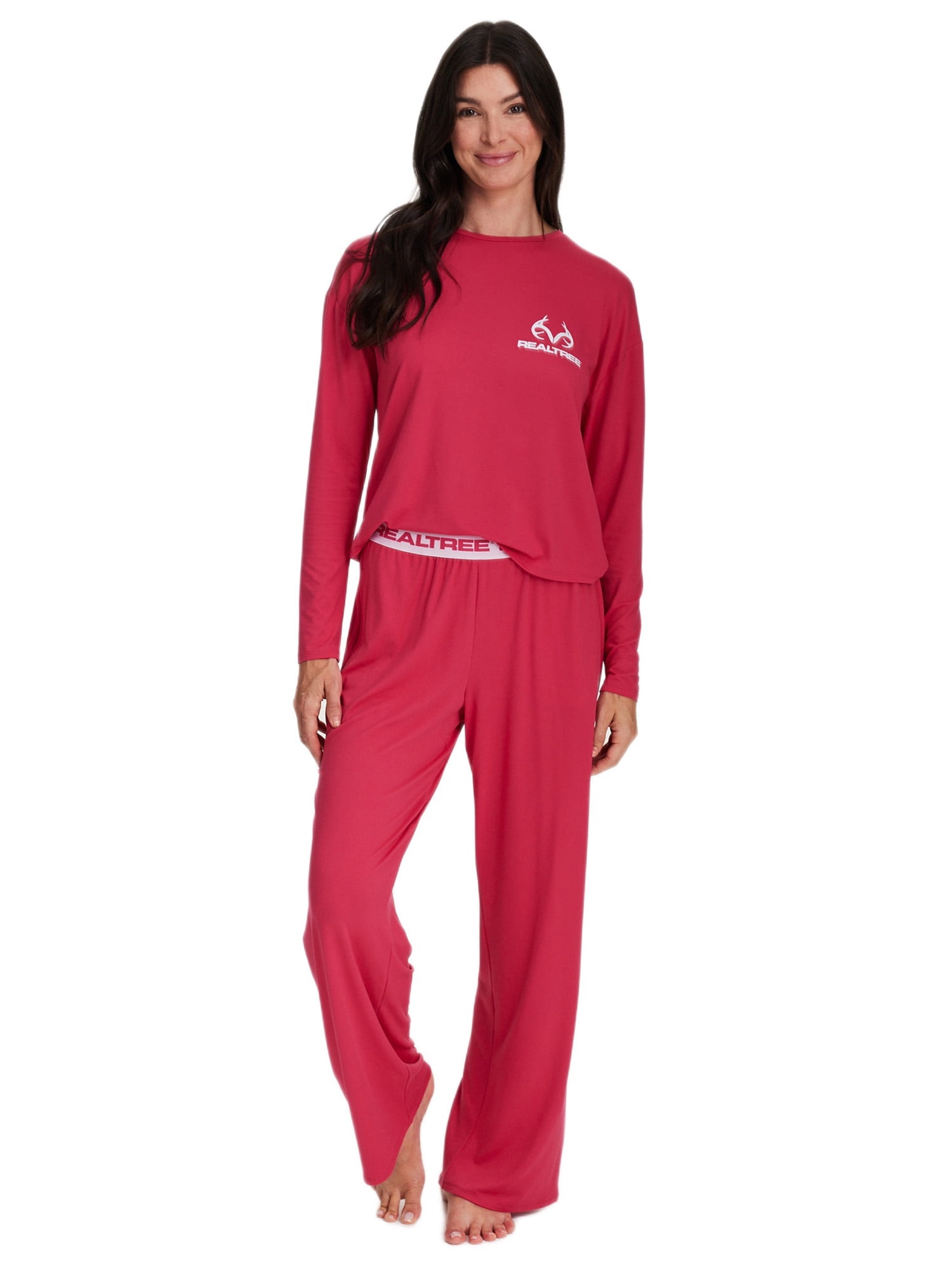 REALTREE Women's & Women's Plus Long Sleeve Comfy Wide Leg Pant Pant Pajama Lounge Sleep Set, 2-Piece, Sizes S-3XL