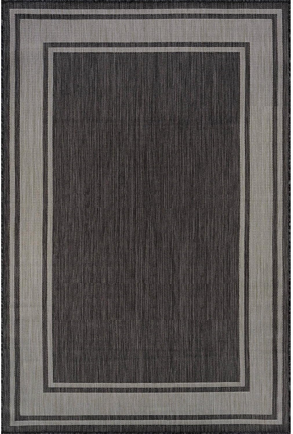 Beverly Rug Floral Bordered Washable Outdoor Indoor Area Rugs 9x12 Dark Gray