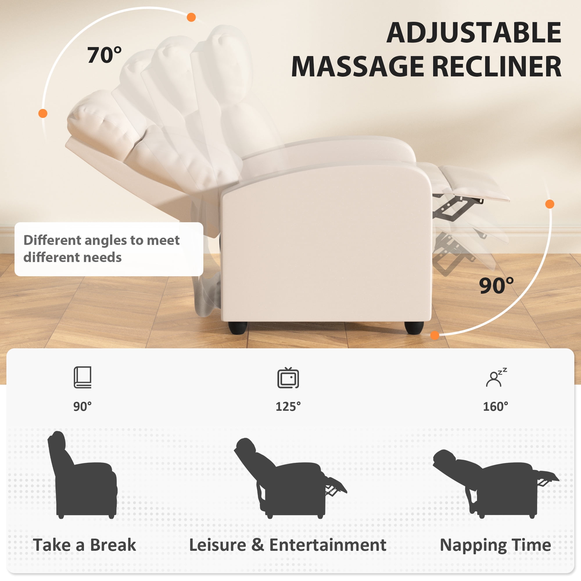 YRLLENSDAN Modern PU Leather Power Recliner Chair with Massage, Adjustable Footrest, Beige