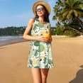 thumbnail image 2 of Horeoi Hawaiian Style Print Women's Sleeveless Dress Cotton-like Flared Hem Deep Side Pockets Above-Knee, 2 of 6