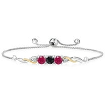 925 Sterling Silver and 10K Yellow Gold Black Sapphire Red Ruby and White Lab Grown Diamond Tennis Bracelet for Women (1.81 Cttw, Gemstone September Birthstone, Fully Adjustable up to 9 inch)