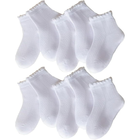 LinYooLi 10 Pairs Kids Crew Socks,White Girls Ruffle Socks Soft Cotton Casual Crew Socks Crew Dress Socks