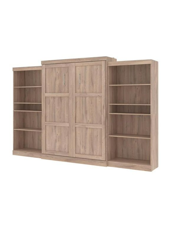 Bestar 26885-000009 136 in. Pur Queen Murphy Bed with 2 Storage Units, Rustic Brown