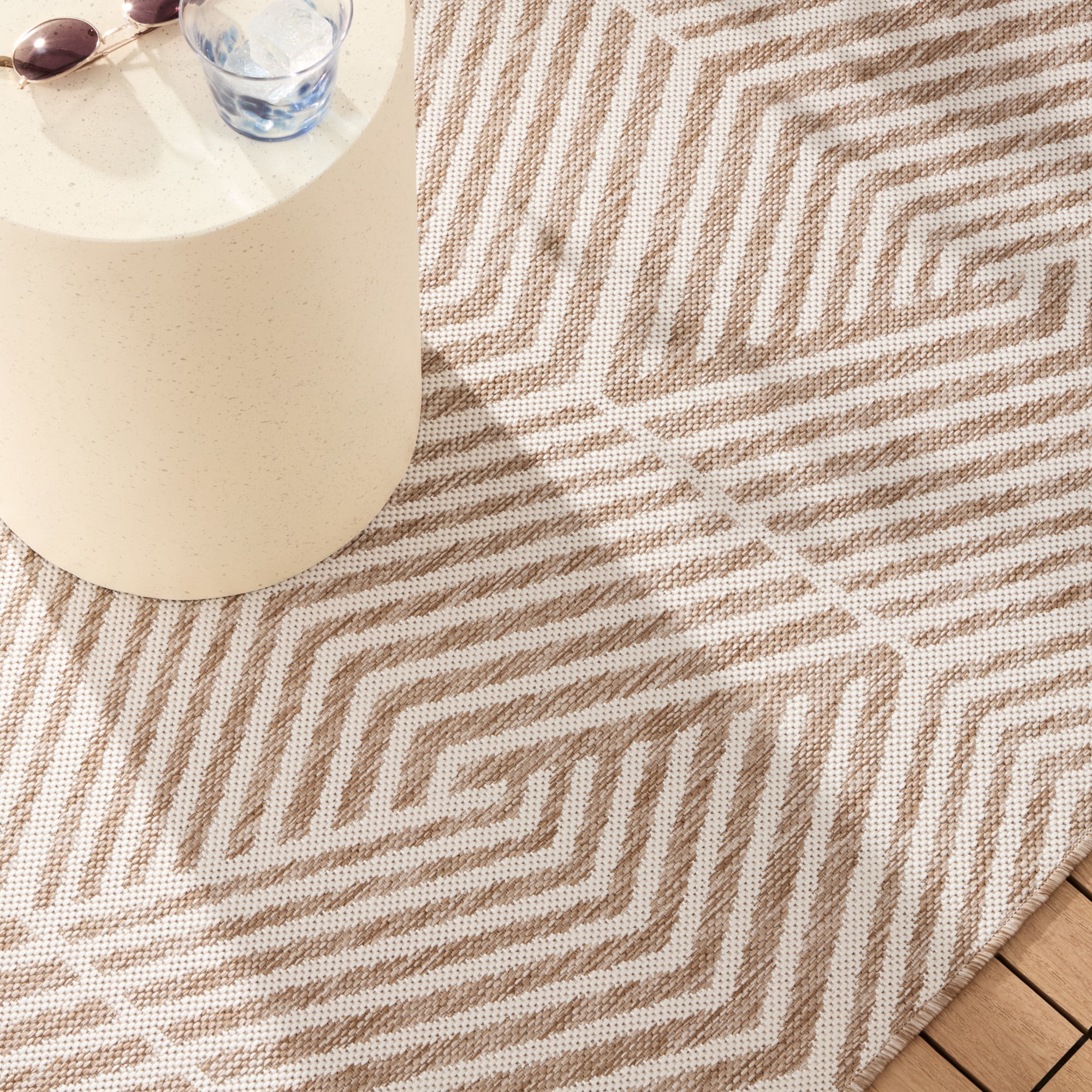 NICOLE MILLER NEW YORK Patio Country Ombre Geo Indoor Outdoor Area Rug, UV Fade Resistant, Low Pile, Beige/Cream, 9'2"x12'5"