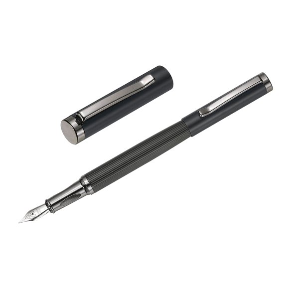 Uxcell Fountain Pen Medium Nib, Metal Fountain Pen Barrel Handcrafted Pen for Professional Office Journaling Gifts, Black