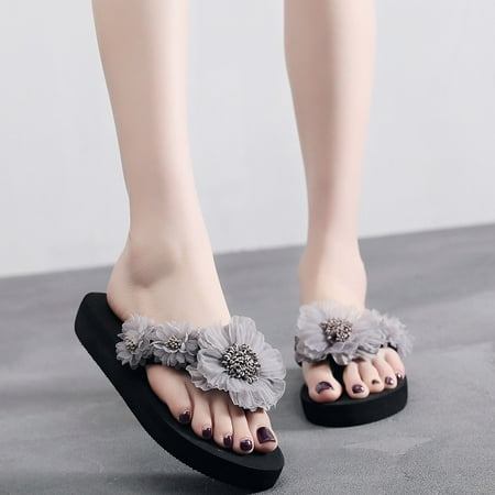 

Tuscom Fashion Flip- flop Women Slip-on Open Toe Flower Wedges Color Slipper Shoes