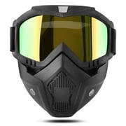 Htwon Motorcycle Helmets Ski Mask Helmet Face Shield Detachable Goggles Removable Protective Gear Anti-Dust,Yellow