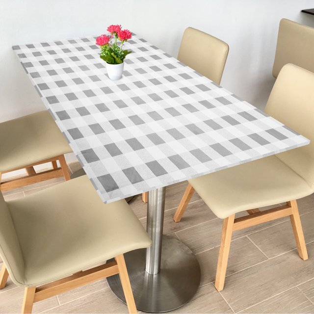 Picnic Table Cloth, 78"x35" Rectangle Vinyl Plaid Fitted Tablecloths Waterproof Flannel Backed Table Covers for Dining Camping Outdoor, Grey/White