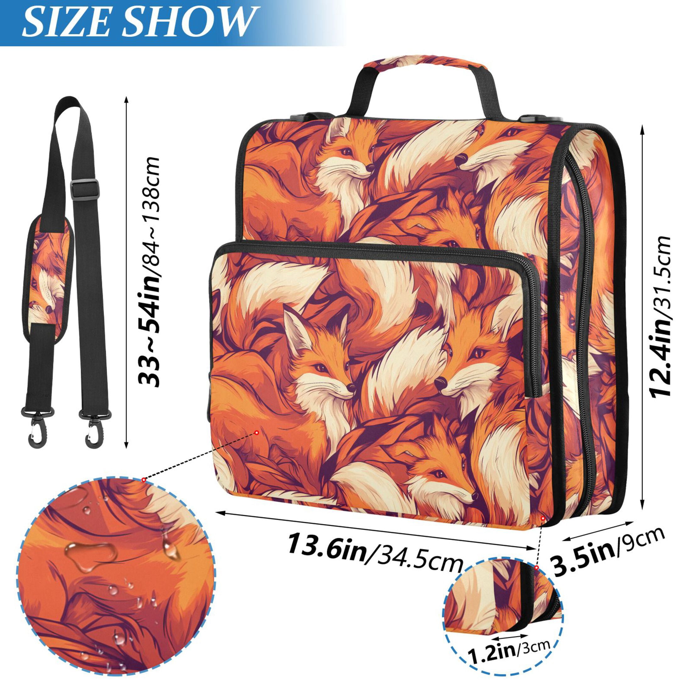 3 Ring Zipper Binder with Shoulder Strap Waterproof Trapper Keeper 2 Inch D-Ring 500 Sheets Capacity Cartoon Foxes