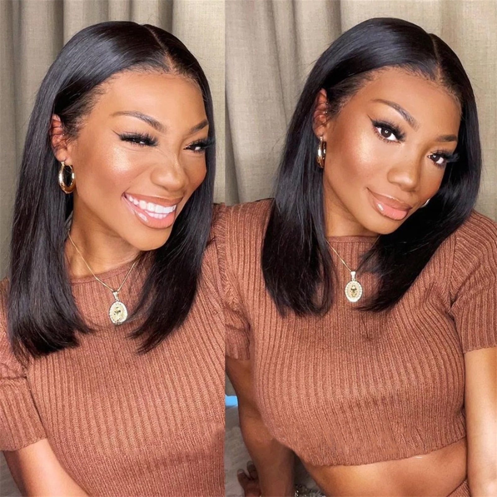 Straight Bundles 100% Unprocessed Human Hair Bundles Virgin Hair 3 Bundles Short Brazilian Straight Weave Hair Extensions, Natural Blacka