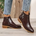 thumbnail image 3 of Chelsea Boots Women Retro Leather Stacked Low Heel Zipper Ankle Booties Fashion Buckles Winter Fall Dressy Boots, 3 of 6