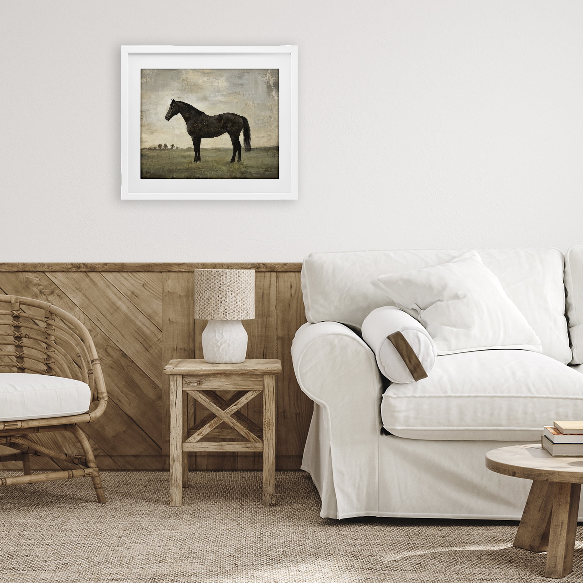 Stupell Industries Distressed Horse Portrait White Framed Print Under Glass, design by Petal Prints Design