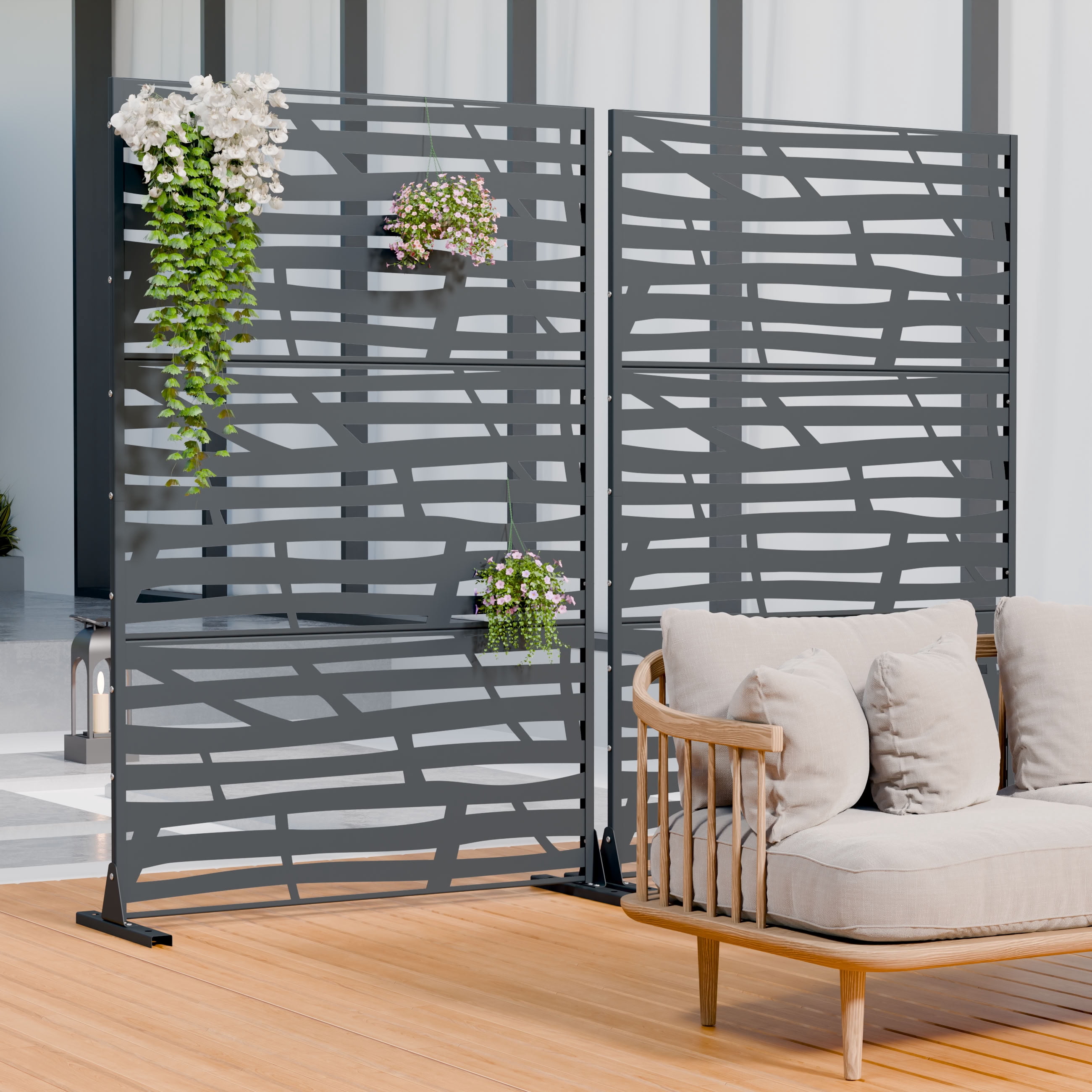 MAYEERTY 72*47in Outdoor Privacy Screen, Rust Proof Metal Privacy Panel, Decorative Privacy Divider for Patio, Balcony, Garden