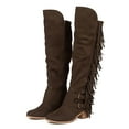 thumbnail image 4 of Pandaie Women's Over Knee High Boots Retro Fringe Riding Long Boots Chunky Heel Tassel Casual Winter Shoes Coffee 7, 4 of 6