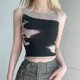 thumbnail image 5 of Camiseta De Verano Chaleco con estampado de retrato en contraste de color manchado, top sin mangas ajustado con personalidad para mujer Ygjytge para Mujer Caqui T S, 5 of 9