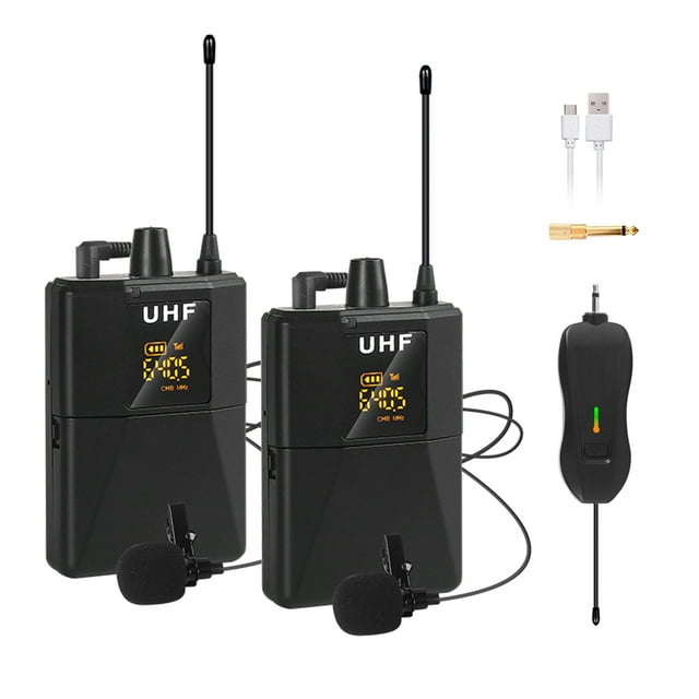 Yeacher Wireless Lavalier Microphone System Lapel Mic Noise Reduction with Transmitter and Mini Rechargeable Receiver Compatible with DSLR Camera Smartphone PA Speaker for Interview Video Recording