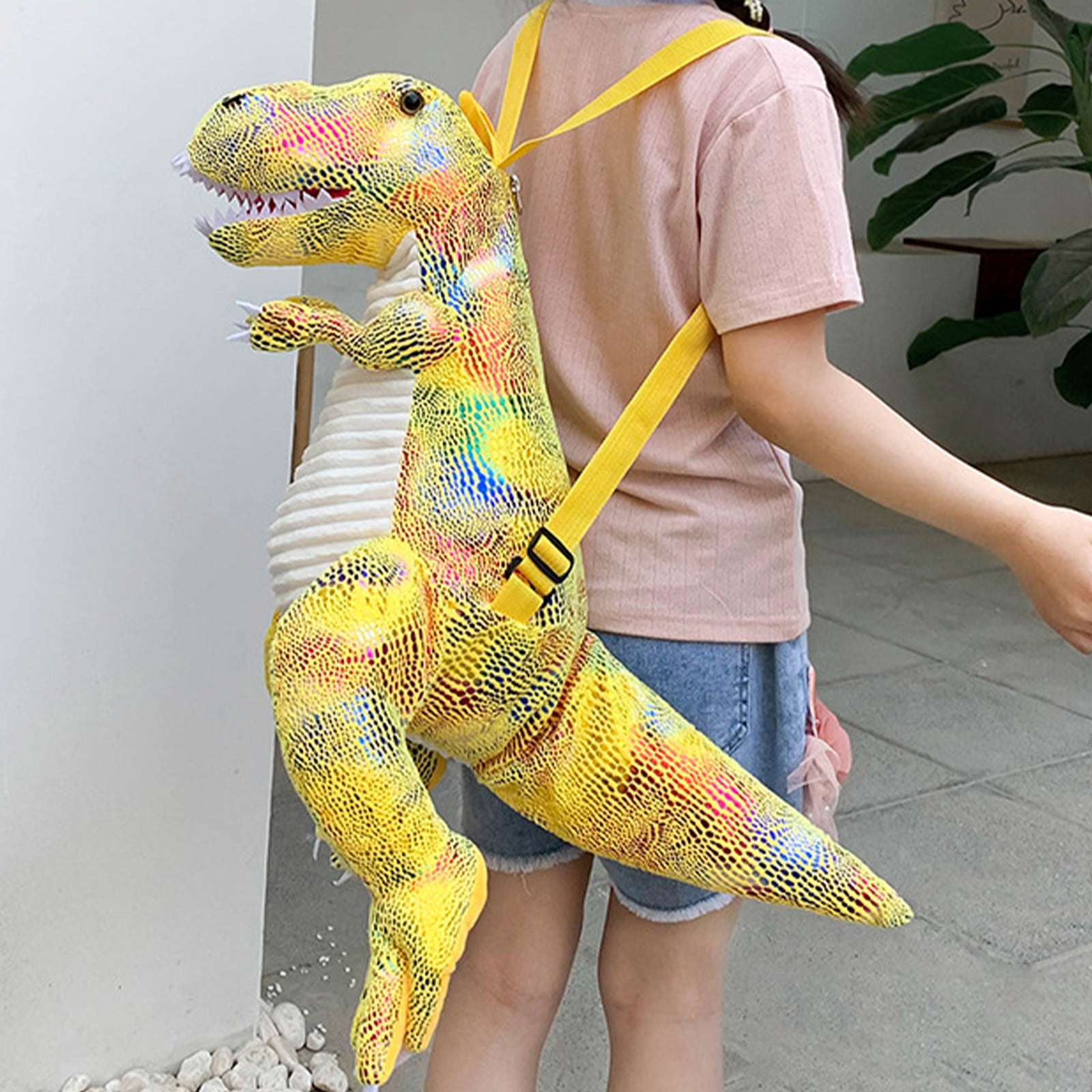 Yellow Soft Cotton Dinosaur Stuffed Toy Bag For Kids Weighted Plush Backpack Home Decoration 60Cm