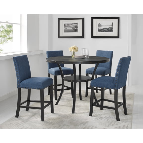 Newboti Furniture Biony Blue Fabric Counter Height Stools with Nailhead Trim, Set of 2 BN.0066