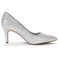 thumbnail image 5 of Dream Pairs Women's Fashion Comfort Pointed Toe Stilettos Pump Shoes Slip On Low Heel Dress Shoes KUCCI SILVER/GLITTER Size 9.5, 5 of 5