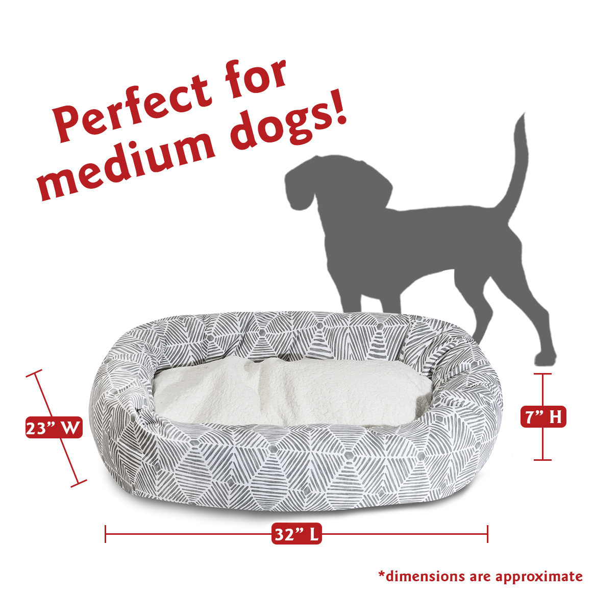 Majestic Pet Sherpa Charlie Bagel Pet Bed for Dogs, Calming Dog Bed Washable, Medium, Gray