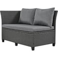 thumbnail image 5 of 5-Piece Outdoor Patio Rattan Sofa Set, Sectional PE Wicker L-Shaped Garden Furniture Set with 2 Extendable Side Tables, Dining Table and Washable Covers for Backyard, Poolside, Indoor (Grey), 5 of 9