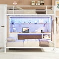 thumbnail image 4 of Aunfebrco Full Over Twin Metal Bunk Bed with Desk & Charging Station & Led Lights for Adults, Metal Loft Bed with with Drawers & Storage Shelves & Stairs & Full-Length Guardrail, White, 4 of 12